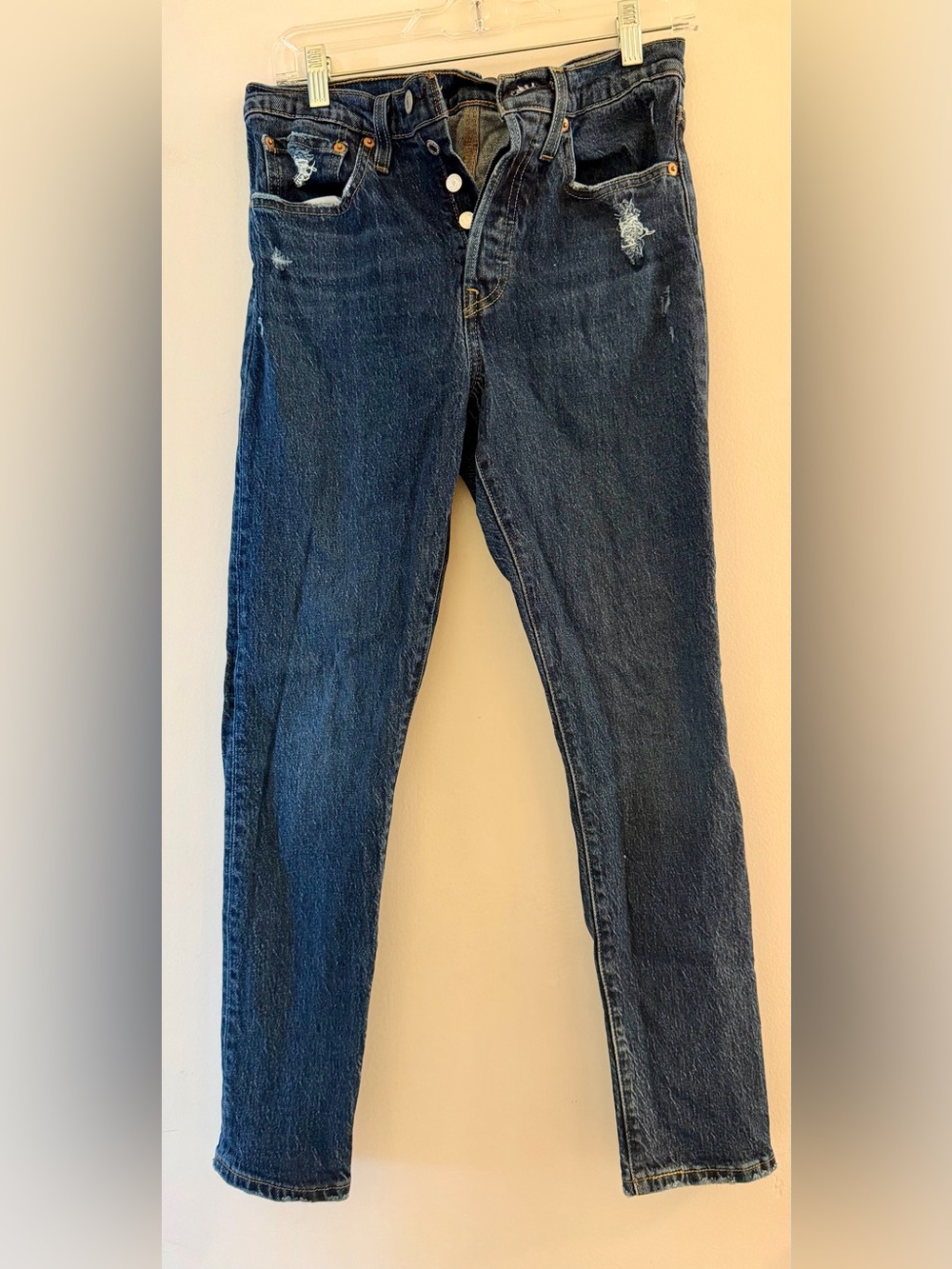 Levi's 501 Dark Blue Skinny Jeans With Mild Distressing Size W27